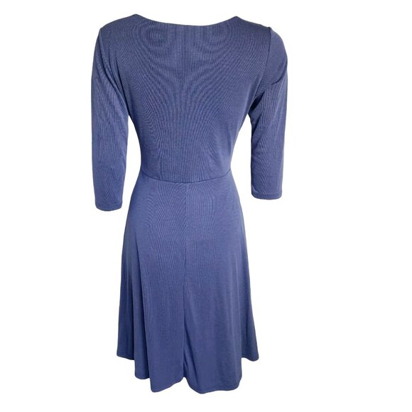 GILLI Blue Micro Striped Surplice 3/4 Sleeve Dress Womens Size M Medium - Picture 3 of 7